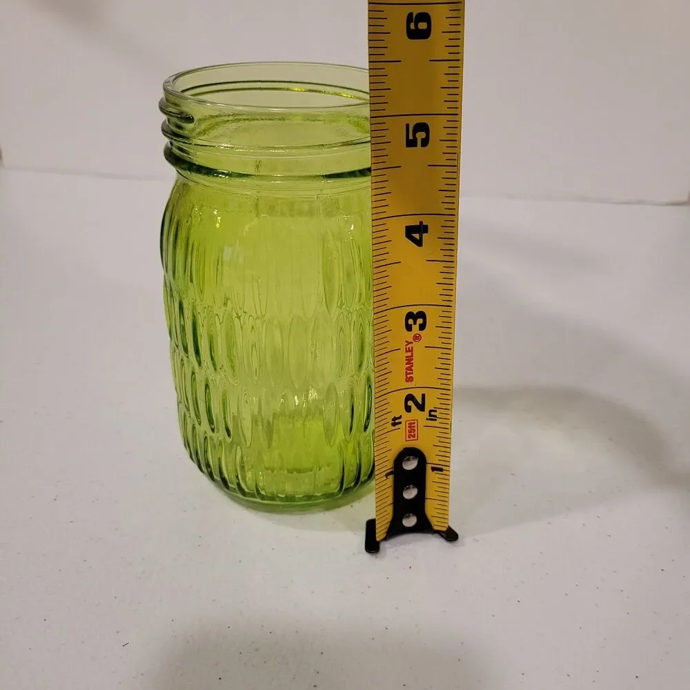 Mason Jar Pint Vase – Textured Pattern – Green – 5.25
